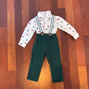 Disney White Shirt with Green Pants and Suspenders